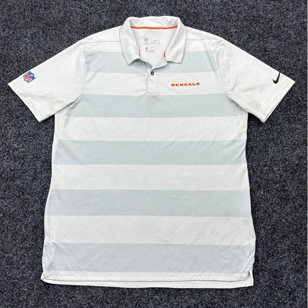 Nike Shirt Mens Large White Cincinnati Bengals NFL Dri-Fit Golf Polo Sideline L